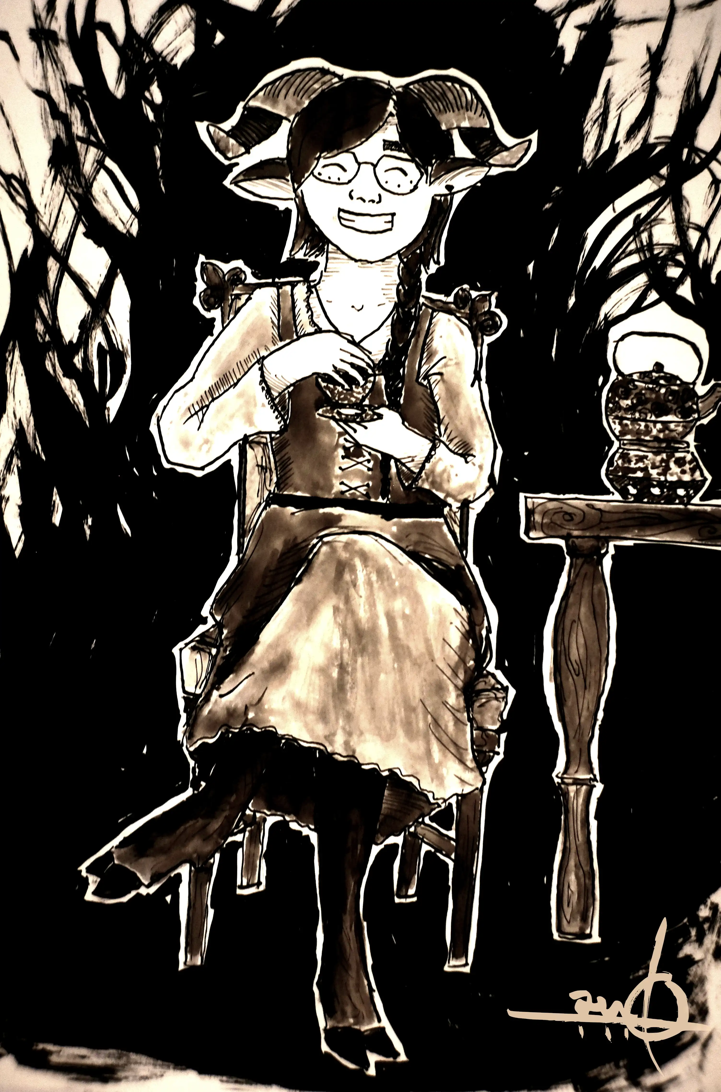 Autorretrato en tinta. Autora: Lua Corinna